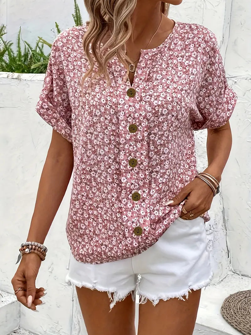 Floral Cotton Summer Blouse | Lightweight Button Front Top for Women | Casual Everyday Wear