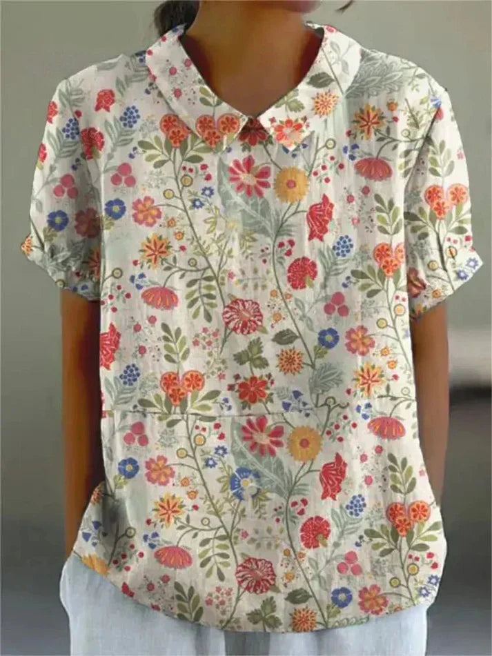 Floral Cotton Blouse | Lightweight Casual Top | Women's Classic Style Blouse for Everyday Wear