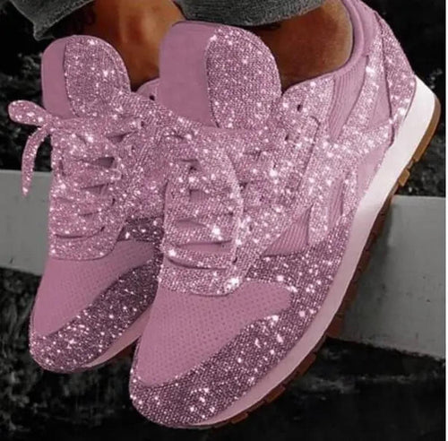 Glitter Lace-Up Sneakers for Women | Comfortable Casual Trainers | Stylish Everyday Footwear
