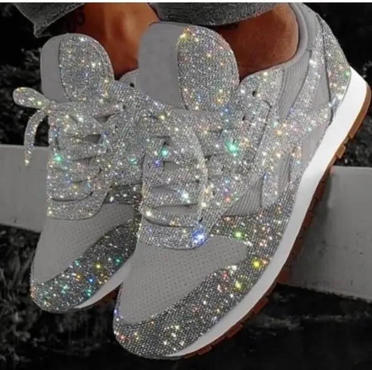 Glitter Lace-Up Sneakers for Women | Comfortable Casual Trainers | Stylish Everyday Footwear