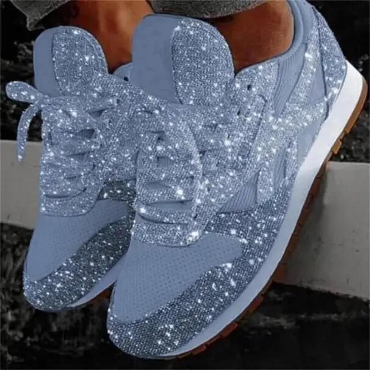 Glitter Lace-Up Sneakers for Women | Comfortable Casual Trainers | Stylish Everyday Footwear
