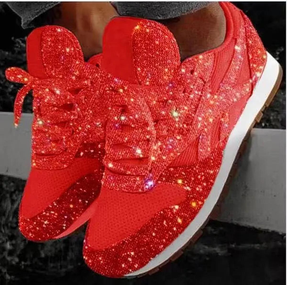 Glitter Lace-Up Sneakers for Women | Comfortable Casual Trainers | Stylish Everyday Footwear
