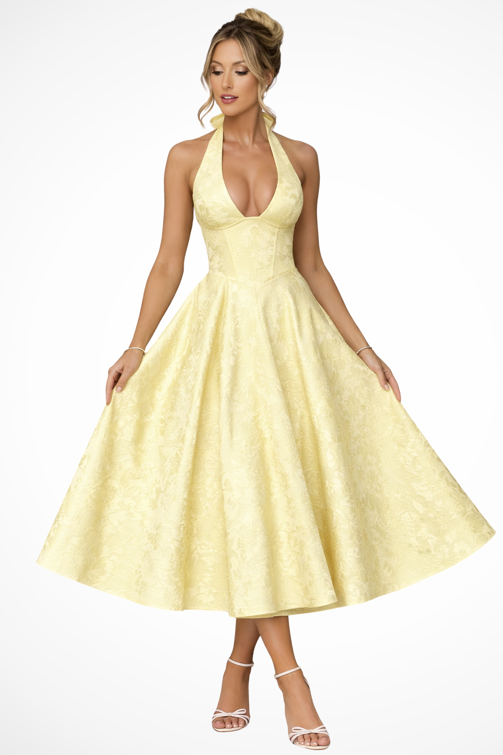 Halter Neck Backless Midi Dress | Summer Wedding Guest Outfit | Women's Corset Style