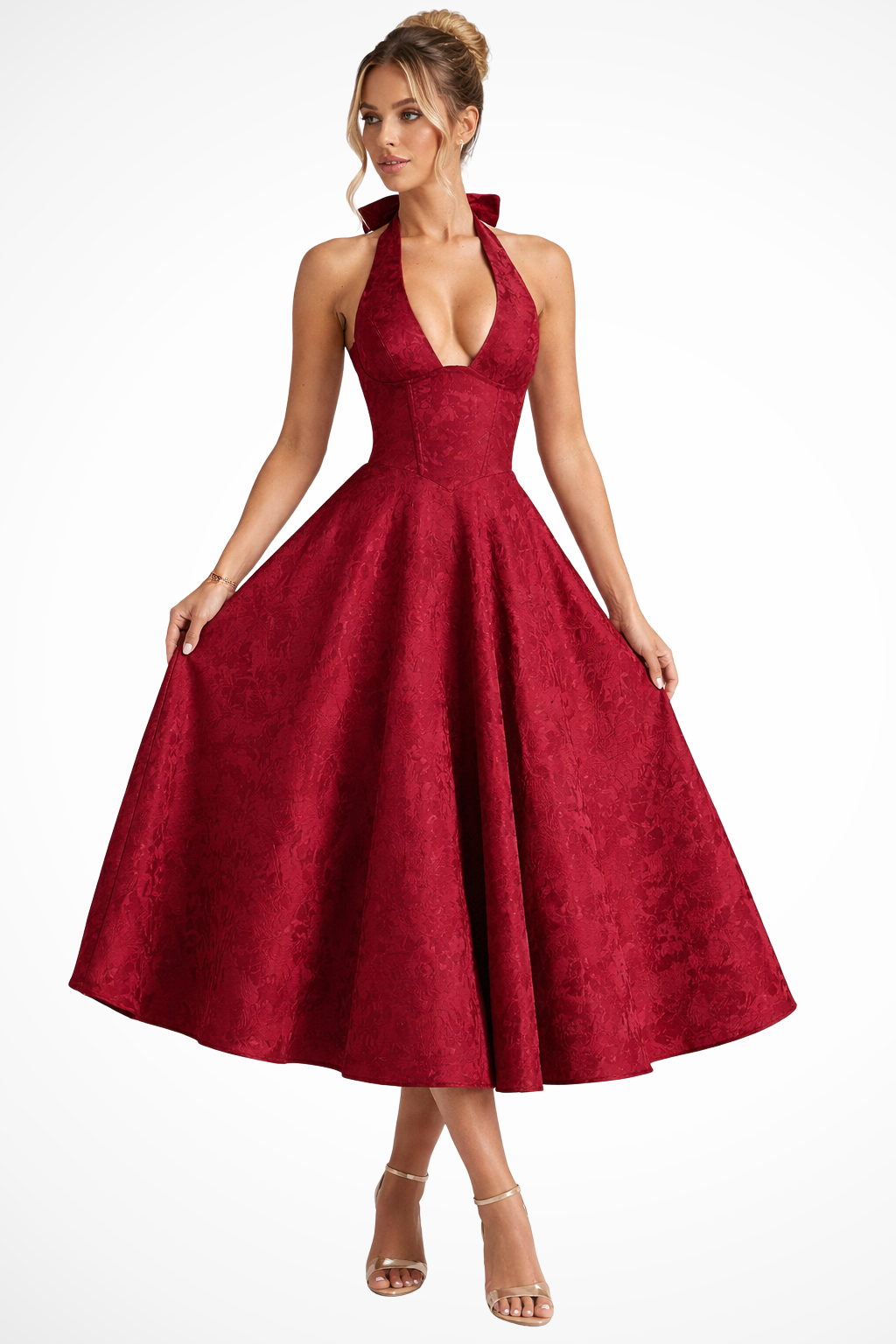 Halter Neck Backless Midi Dress | Summer Wedding Guest Outfit | Women's Corset Style