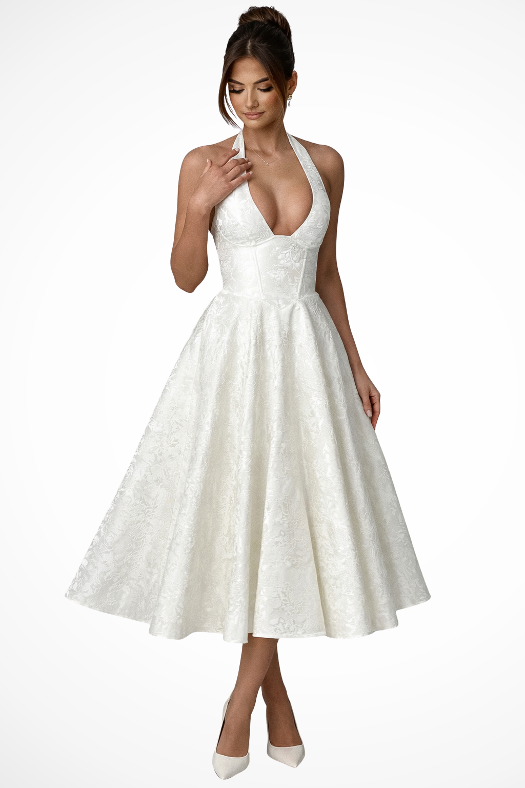 Halter Neck Backless Midi Dress | Summer Wedding Guest Outfit | Women's Corset Style