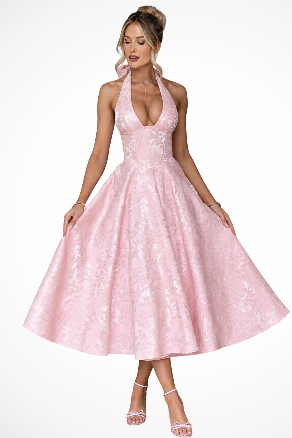 Halter Neck Backless Midi Dress | Summer Wedding Guest Outfit | Women's Corset Style