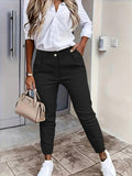 High-Waisted Tapered Pants for Women - Comfortable Fabric - Sleek Design for Office and Casual Wear