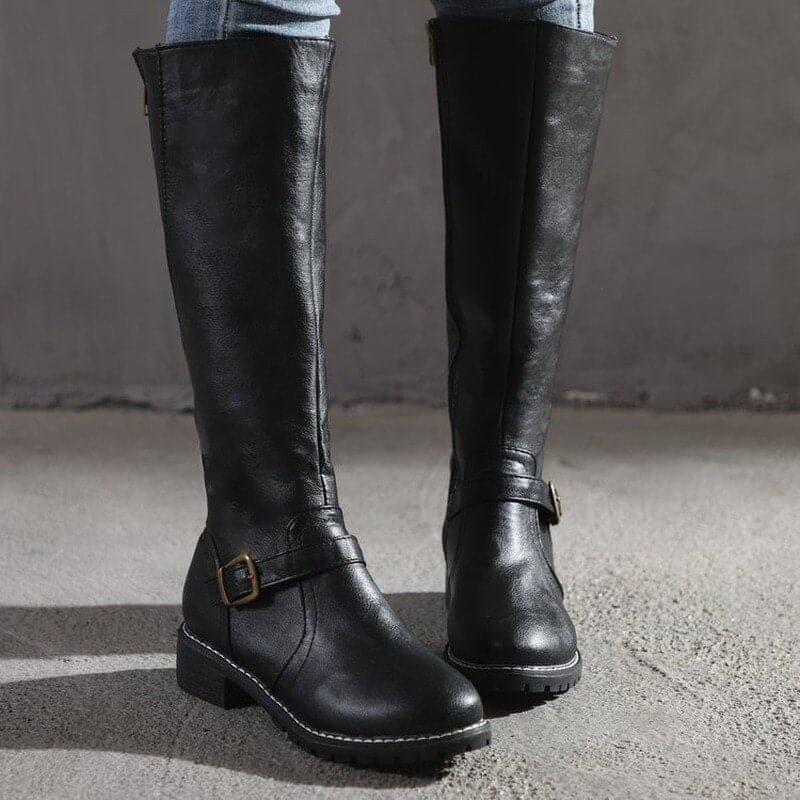 Knee-High Buckle Boots for Women | Durable Material | Classic Design | Versatile Everyday Footwear