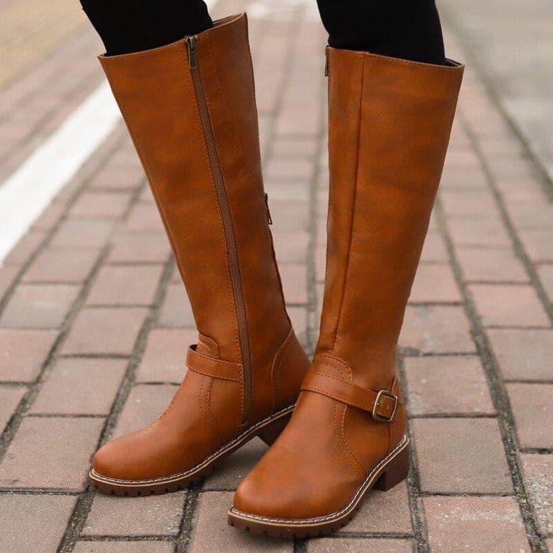 Knee-High Buckle Boots for Women | Durable Material | Classic Design | Versatile Everyday Footwear