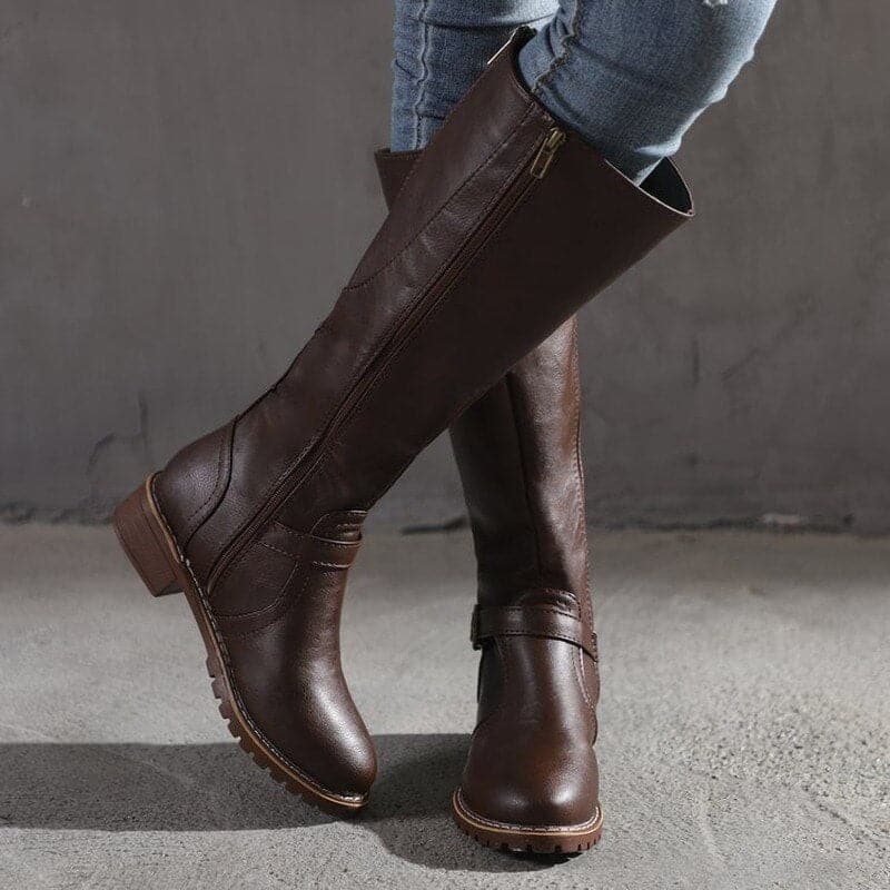 Knee-High Buckle Boots for Women | Durable Material | Classic Design | Versatile Everyday Footwear