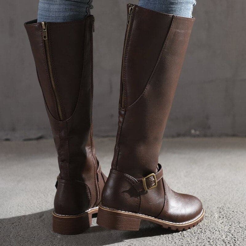 Knee-High Buckle Boots for Women | Durable Material | Classic Design | Versatile Everyday Footwear