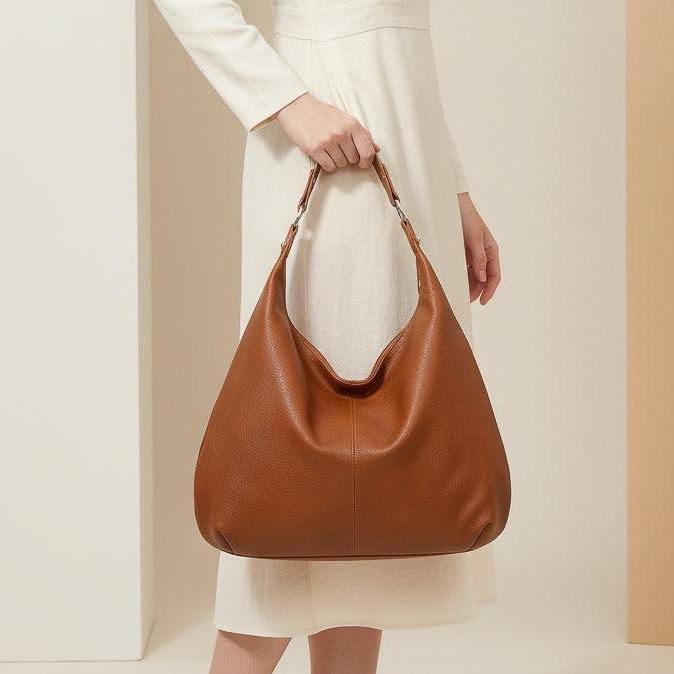 Leather Hobo Bag - Soft Casual Design - Stylish Handbag for Everyday Use - Functional and Versatile Accessory