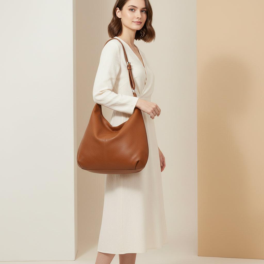 Leather Hobo Bag - Soft Casual Design - Stylish Handbag for Everyday Use - Functional and Versatile Accessory
