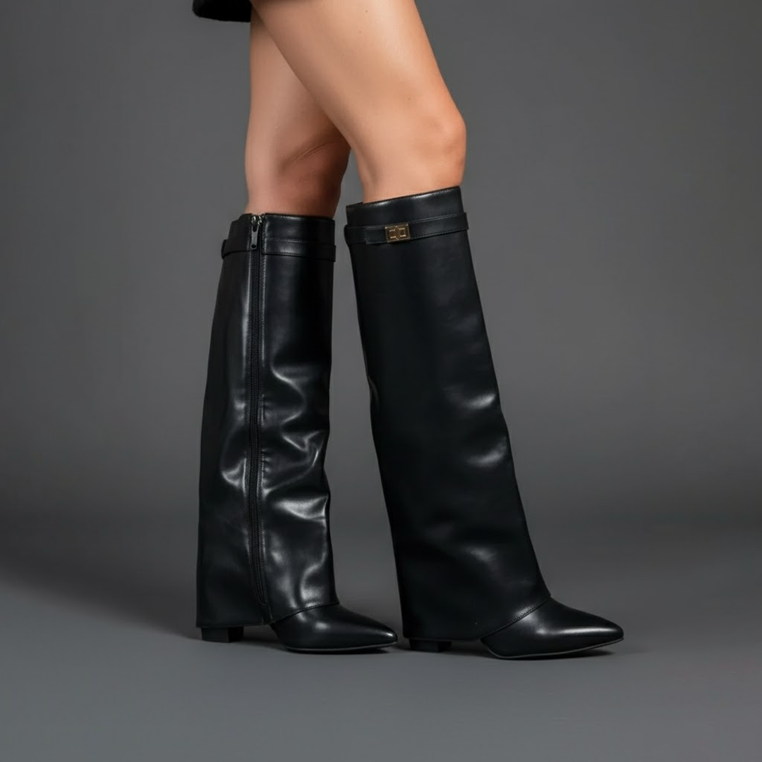 Leather Thigh-High Boots with Buckle Detail - Stylish Footwear for Women for Casual or Dressy Occasions