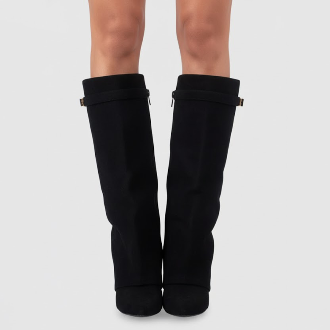 Leather Thigh-High Boots with Buckle Detail - Stylish Footwear for Women for Casual or Dressy Occasions