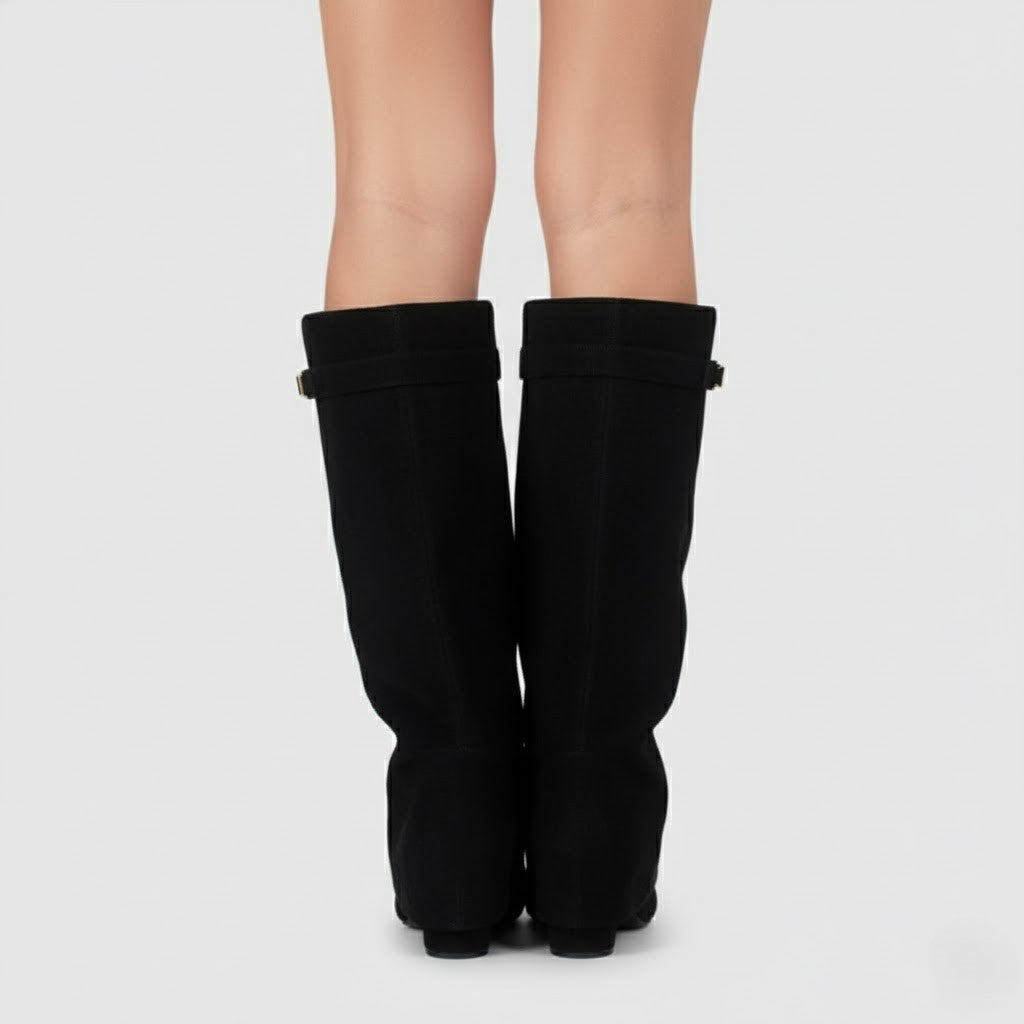 Leather Thigh-High Boots with Buckle Detail - Stylish Footwear for Women for Casual or Dressy Occasions