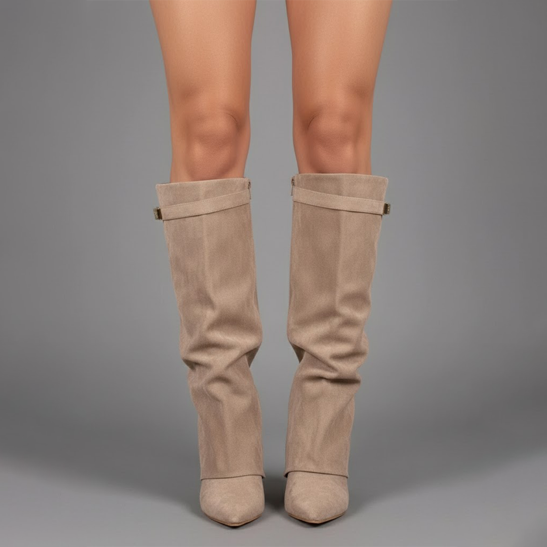 Leather Thigh-High Boots with Buckle Detail - Stylish Footwear for Women for Casual or Dressy Occasions