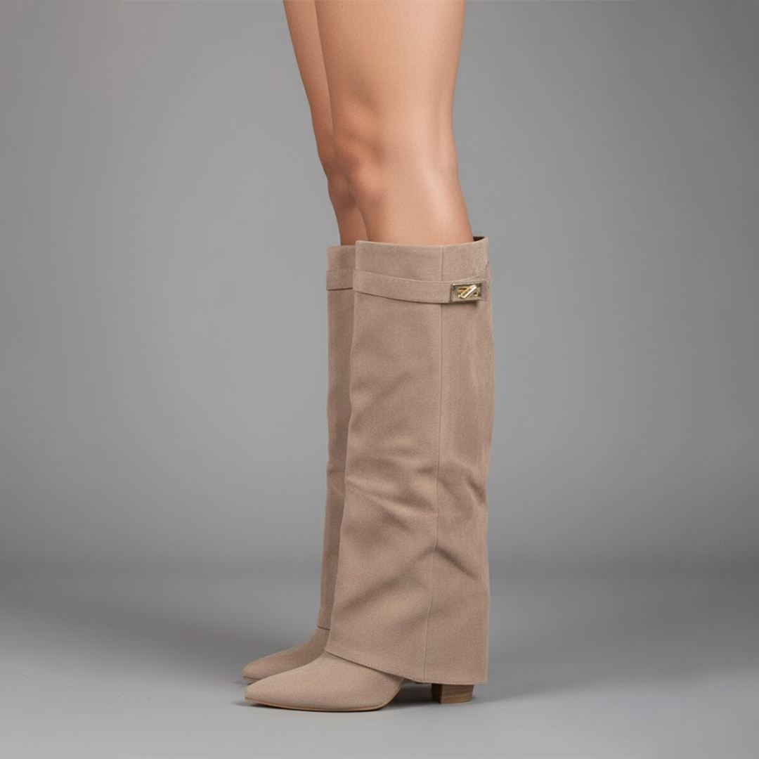 Leather Thigh-High Boots with Buckle Detail - Stylish Footwear for Women for Casual or Dressy Occasions