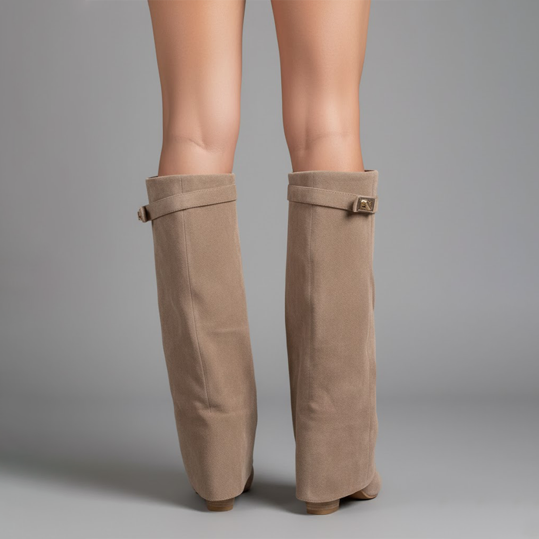 Leather Thigh-High Boots with Buckle Detail - Stylish Footwear for Women for Casual or Dressy Occasions