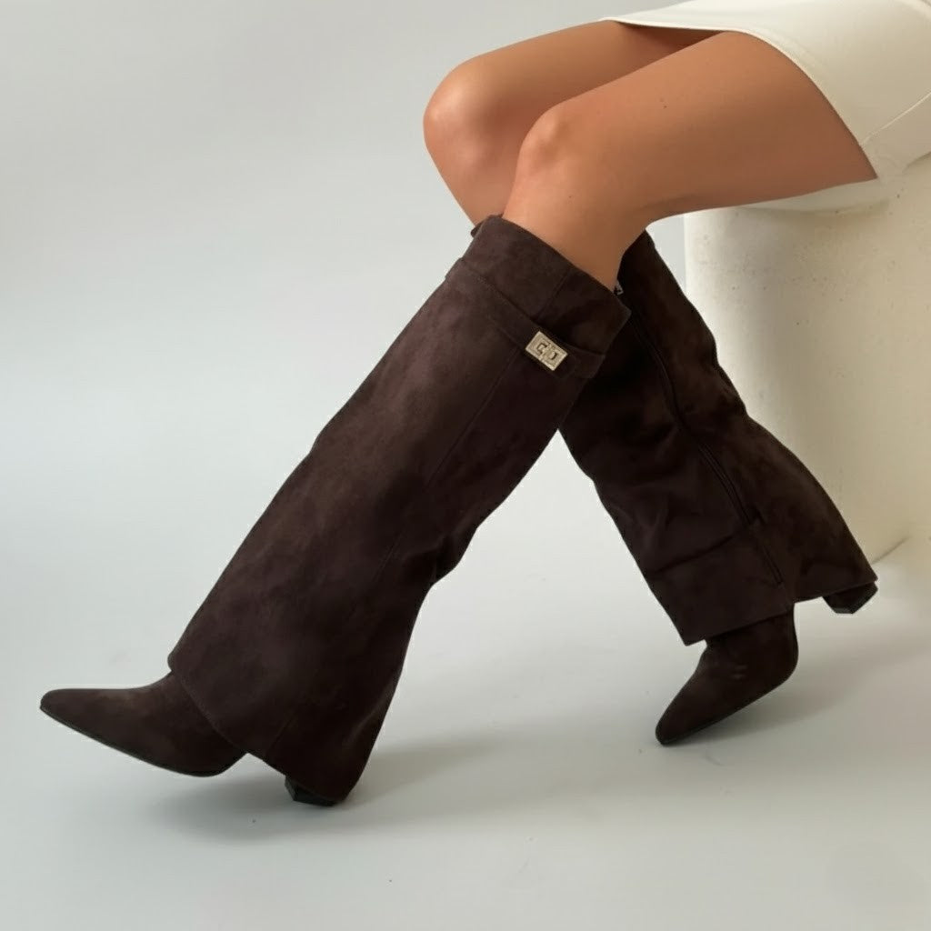 Leather Thigh-High Boots with Buckle Detail - Stylish Footwear for Women for Casual or Dressy Occasions
