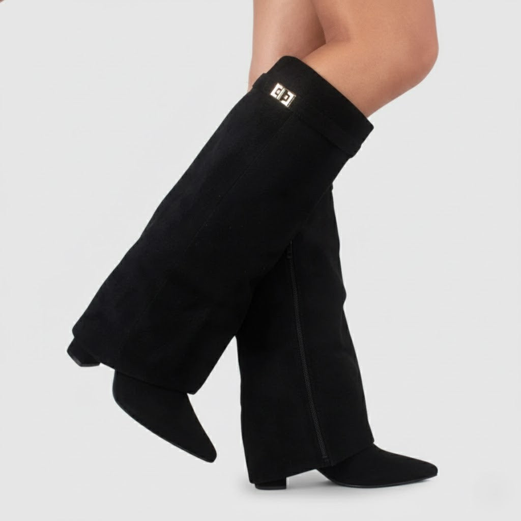 Leather Thigh-High Boots with Buckle Detail - Stylish Footwear for Women for Casual or Dressy Occasions