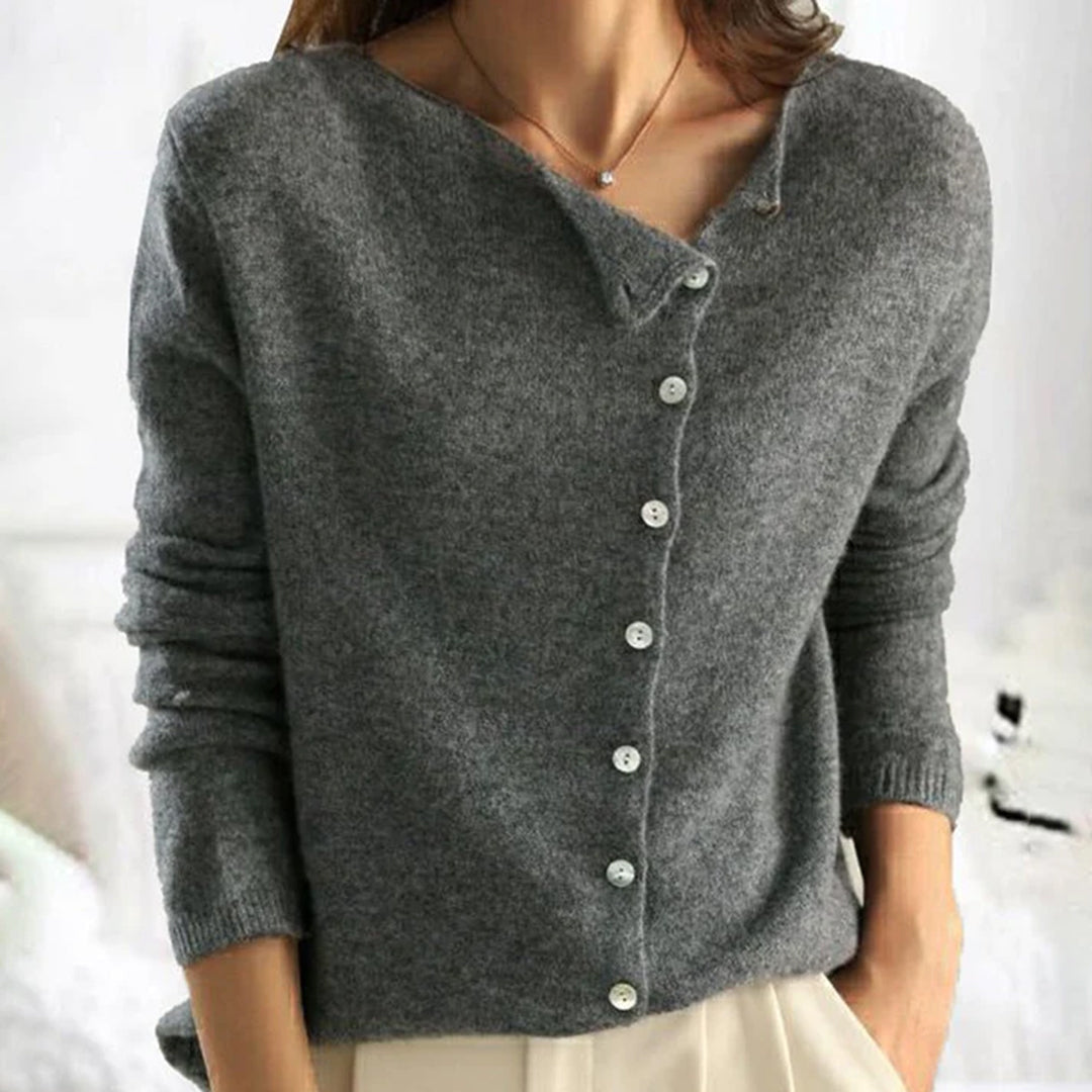 Lightweight Stretch Knit Sweater for Women with Button Detail - Casual Everyday Top
