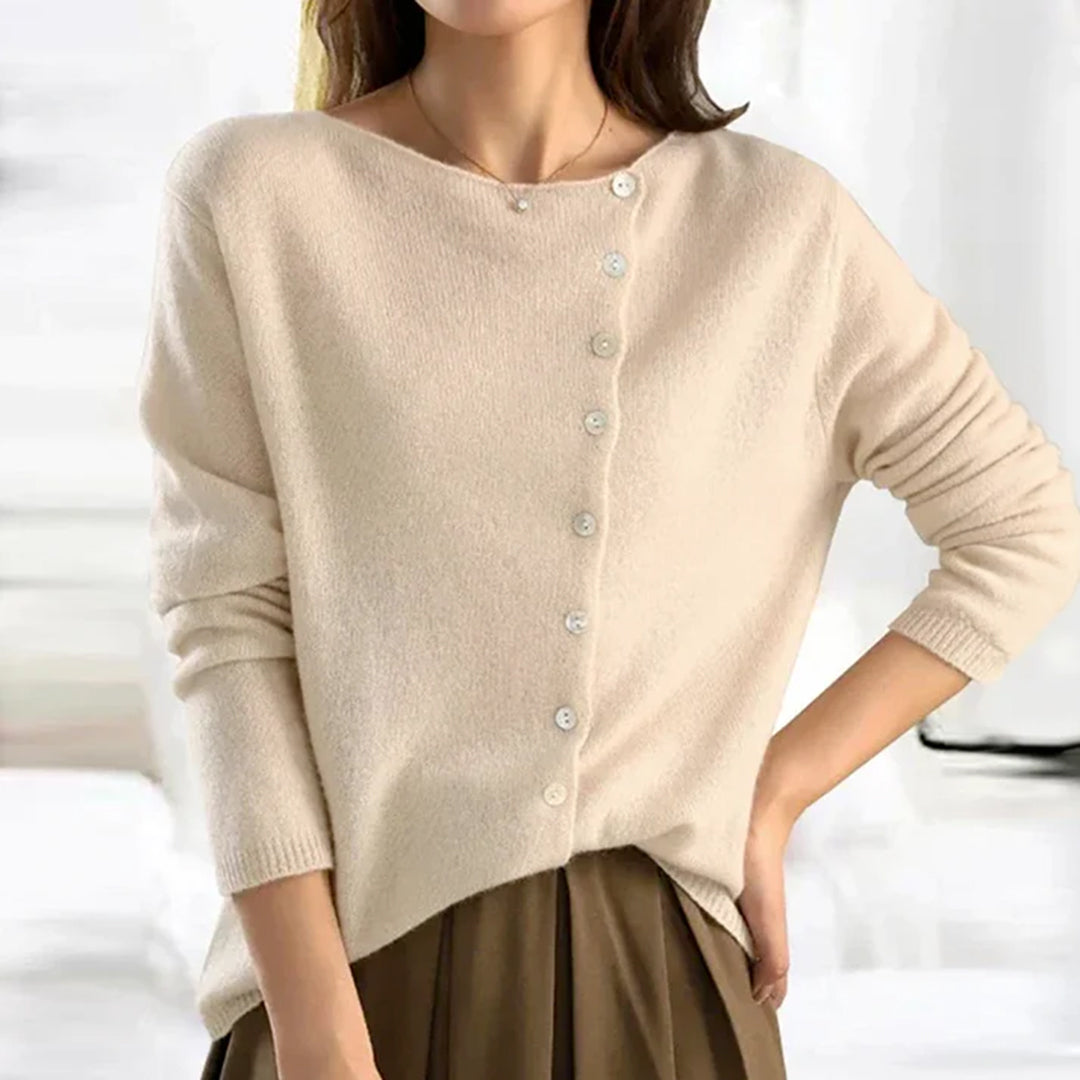 Lightweight Stretch Knit Sweater for Women with Button Detail - Casual Everyday Top