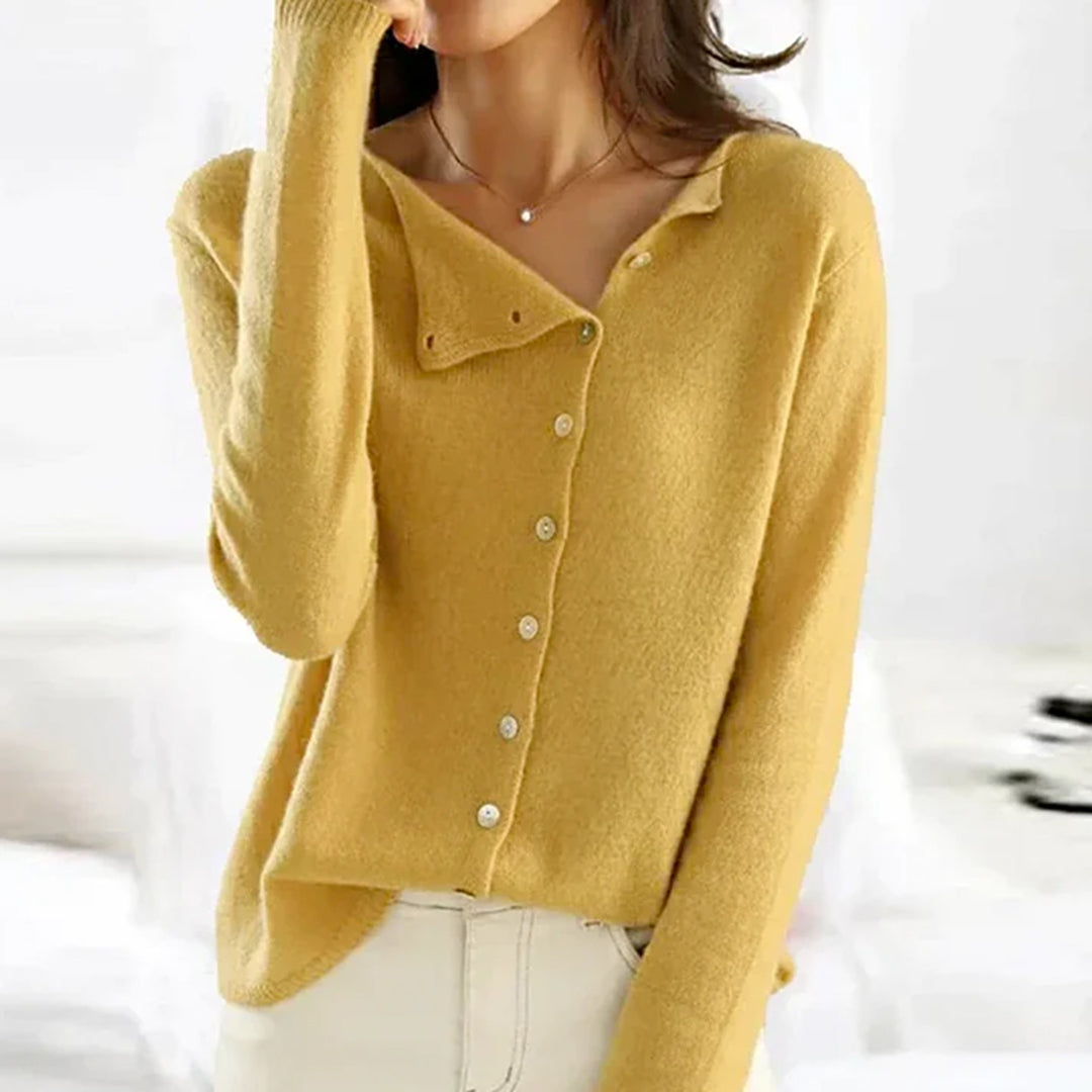 Lightweight Stretch Knit Sweater for Women with Button Detail - Casual Everyday Top