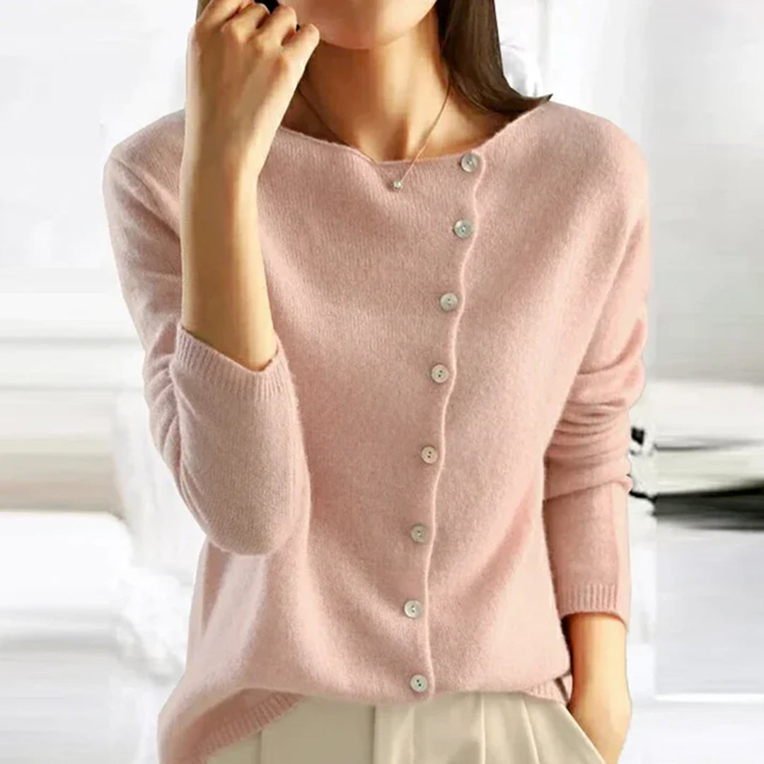 Lightweight Stretch Knit Sweater for Women with Button Detail - Casual Everyday Top