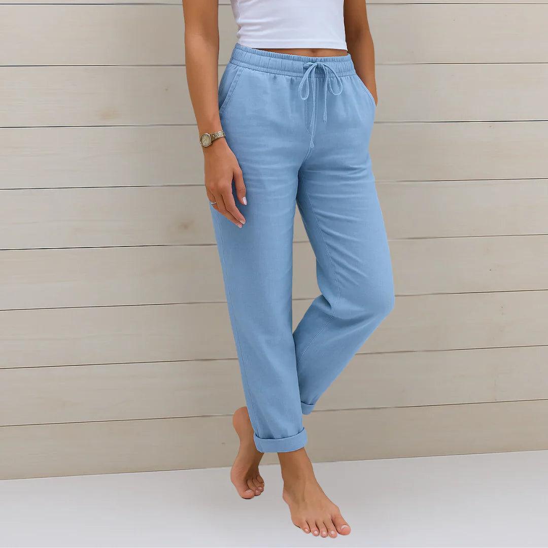 Linen Stretch Trousers for Women | Comfortable Casual Fit | Versatile Everyday Wear for Work or Leisure