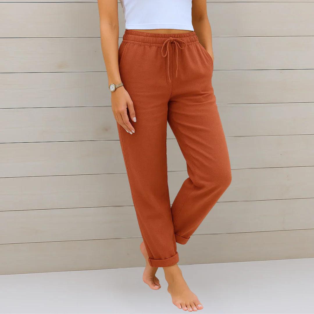 Linen Stretch Trousers for Women | Comfortable Casual Fit | Versatile Everyday Wear for Work or Leisure
