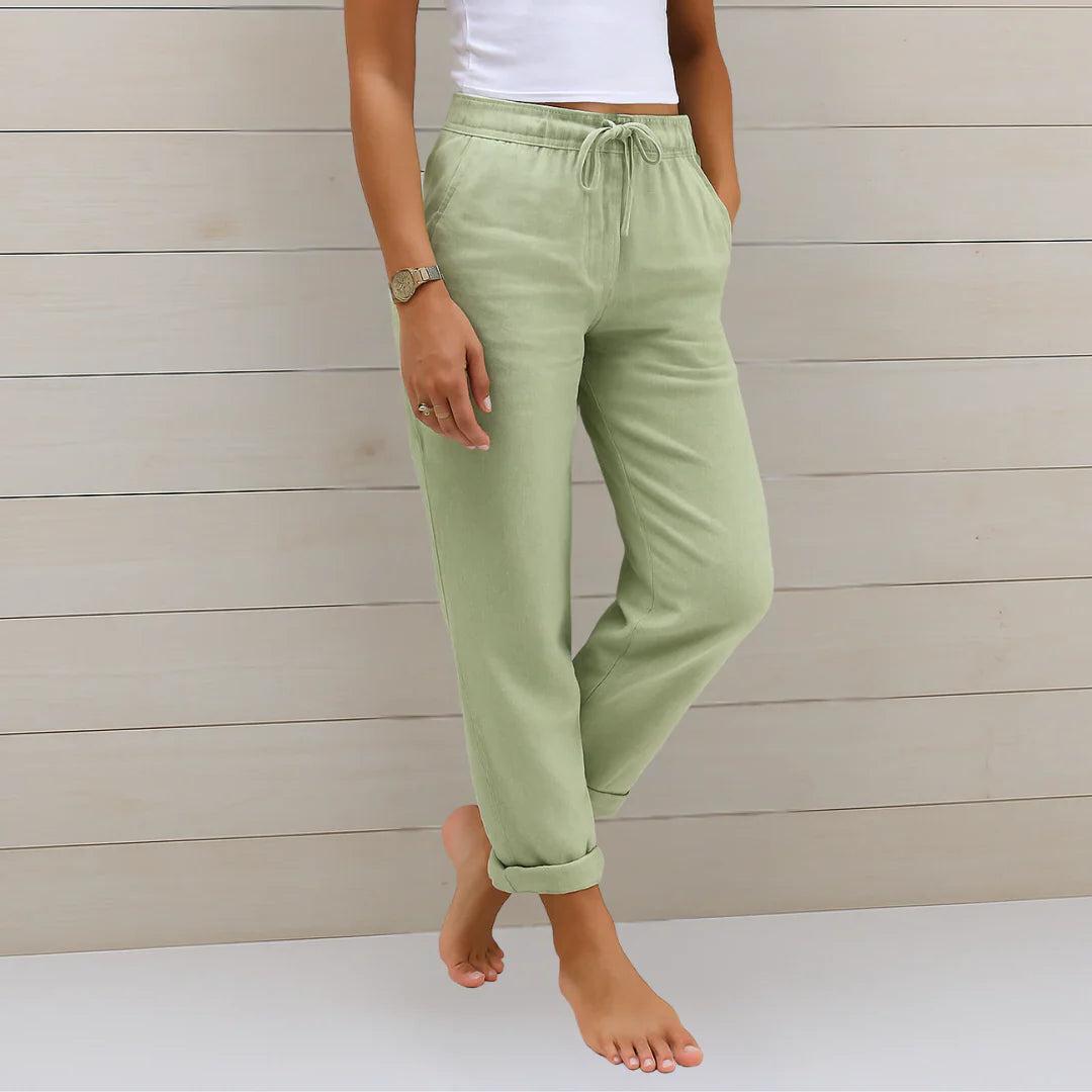Linen Stretch Trousers for Women | Comfortable Casual Fit | Versatile Everyday Wear for Work or Leisure