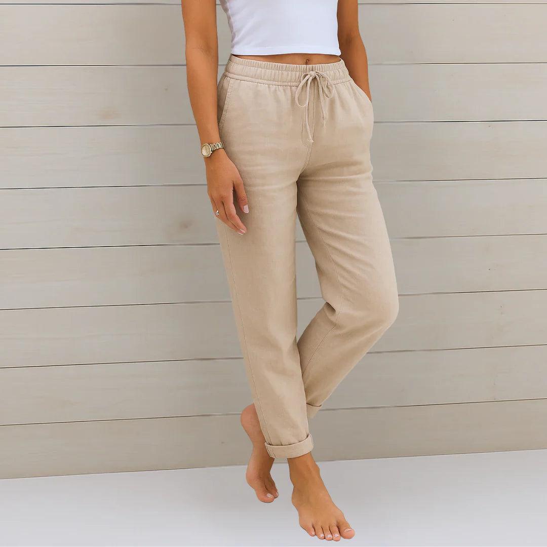 Linen Stretch Trousers for Women | Comfortable Casual Fit | Versatile Everyday Wear for Work or Leisure