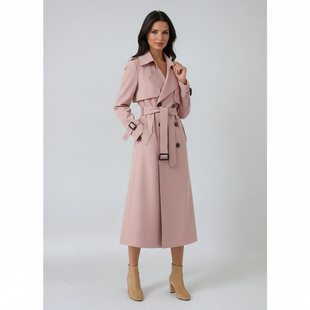 Long Double Breasted Belted Coat | Women's Fashion Outerwear | Stylish Winter Jacket