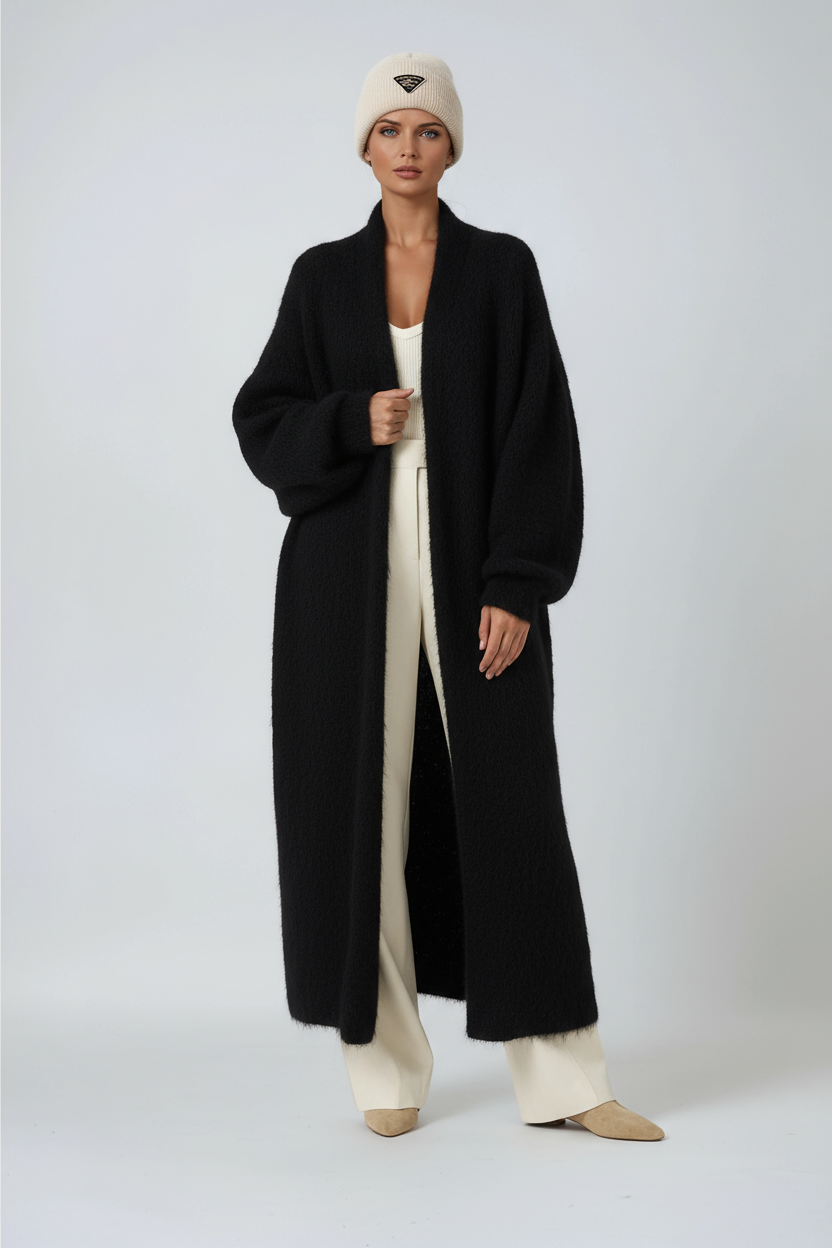 Long Open Wool Cardigan for Women | Soft Knit Sweater for Layering