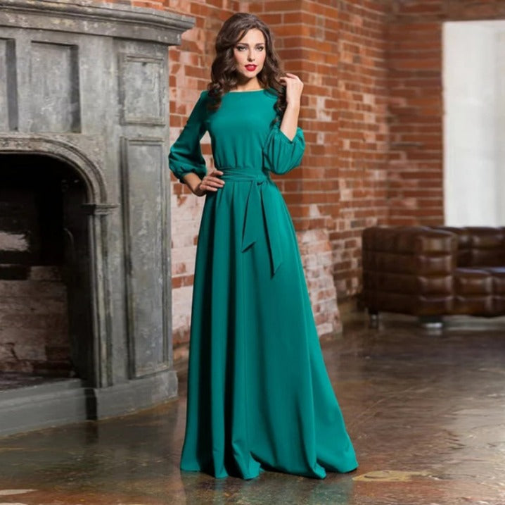 Long Sleeve Chiffon Midi Dress | Elegant Wedding Guest Outfit | Ideal for Formal Events and Celebrations