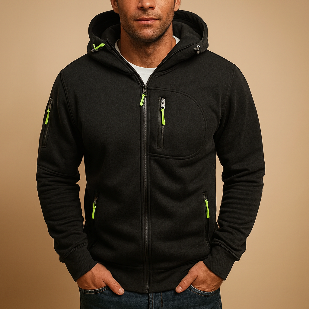 Men's Cotton Blend Adjustable Hooded Zip Hoodie - Casual Jacket for Everyday Wear