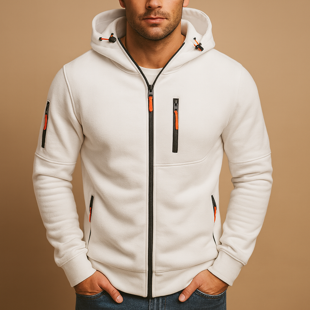 Men's Cotton Blend Adjustable Hooded Zip Hoodie - Casual Jacket for Everyday Wear