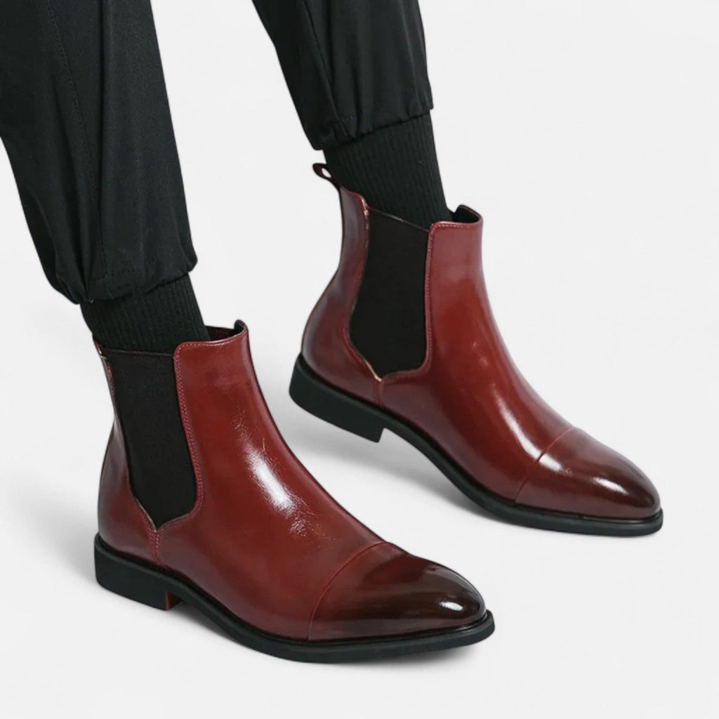 Men's Black Leather Chelsea Boots with Red Sole for Casual and Formal Wear