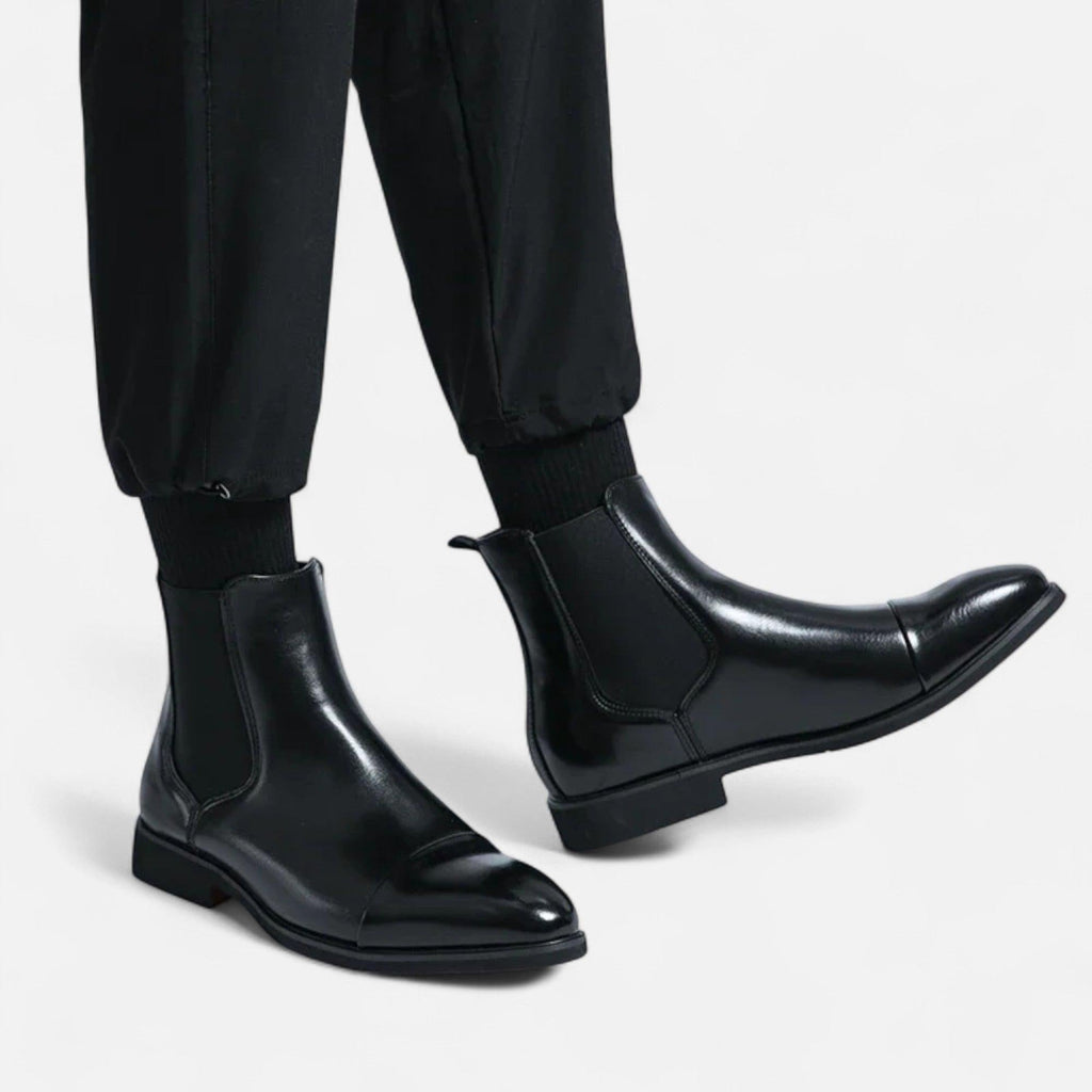 Men's Black Leather Chelsea Boots with Red Sole for Casual and Formal Wear