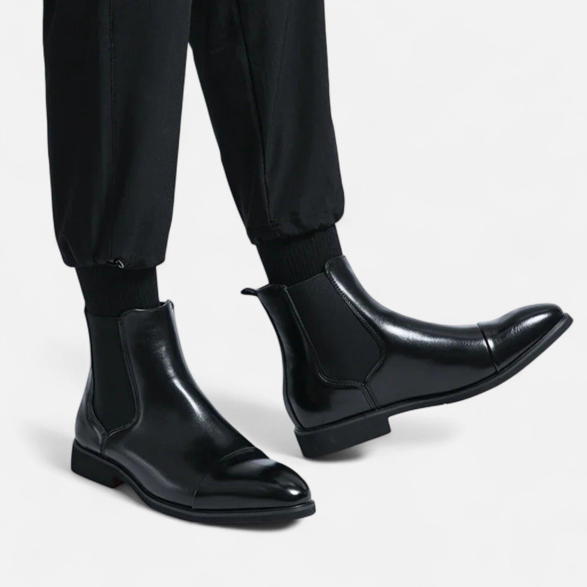 Men's Black Leather Chelsea Boots with Red Sole for Casual and Formal Wear