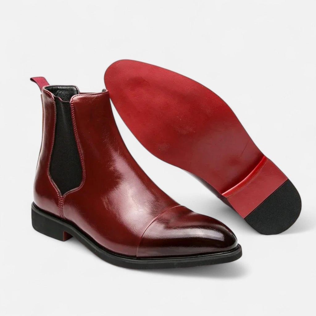 Men's Black Leather Chelsea Boots with Red Sole for Casual and Formal Wear