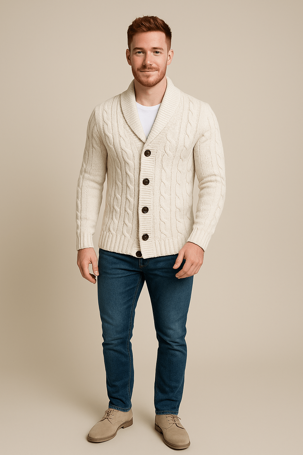 Men's Wool Blend Cable Knit Cardigan with Shawl Collar - Versatile Casual or Formal Knitwear for Every Occasion