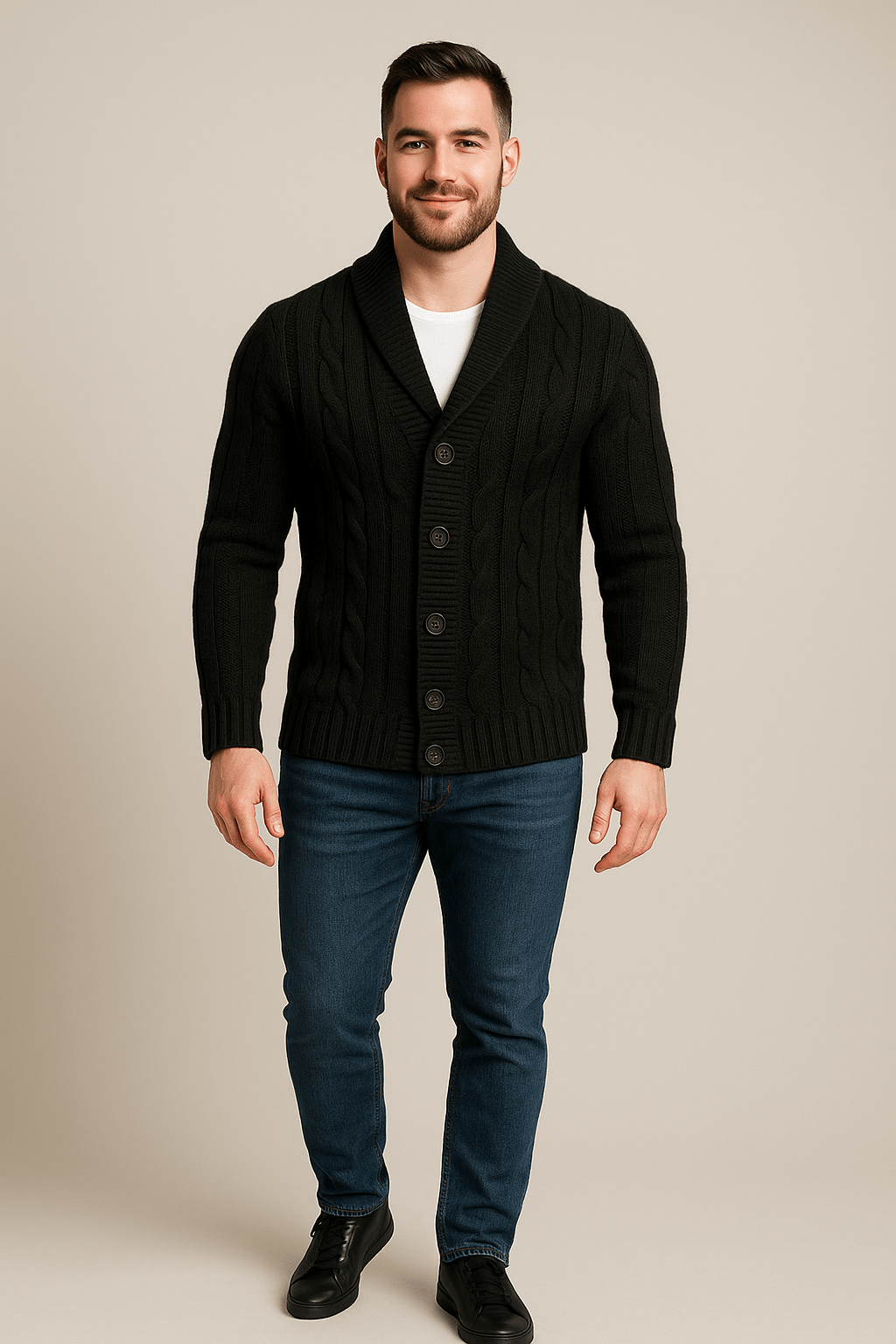Men's Wool Blend Cable Knit Cardigan with Shawl Collar - Versatile Casual or Formal Knitwear for Every Occasion