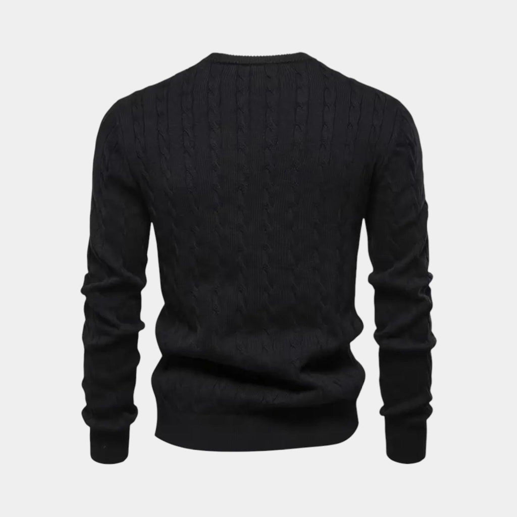 Cable-Knit Cotton Sweater for Men - Classic Crew Neck Jumper for Casual Wear and Layering
