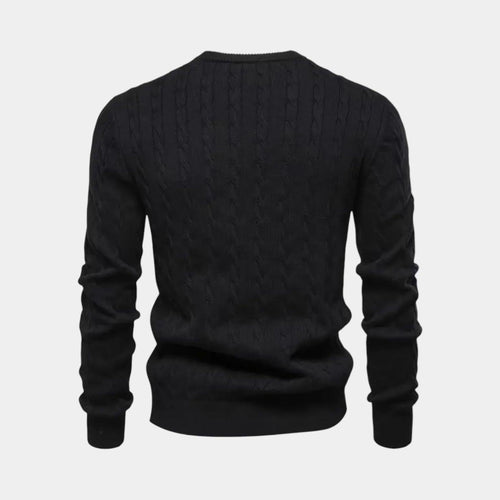Cable-Knit Cotton Sweater for Men - Classic Crew Neck Jumper for Casual Wear and Layering