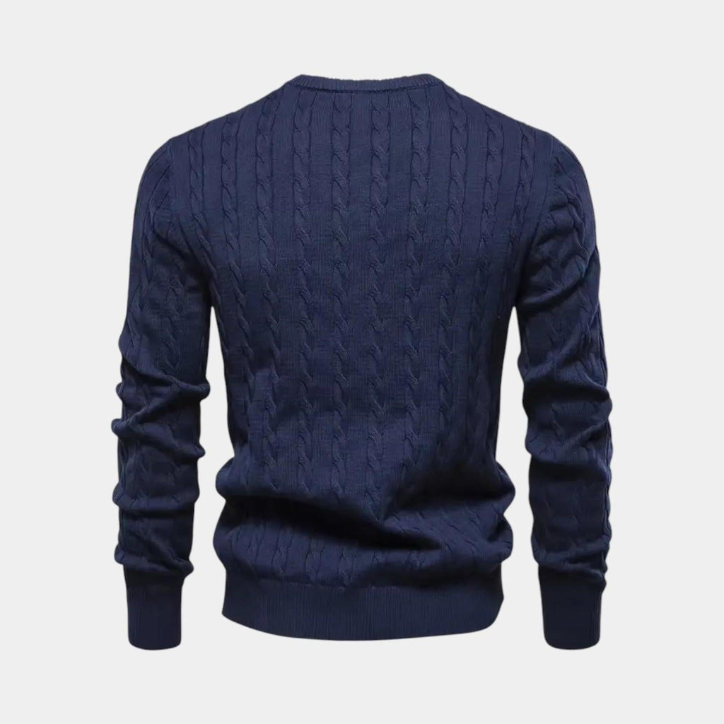 Cable-Knit Cotton Sweater for Men - Classic Crew Neck Jumper for Casual Wear and Layering