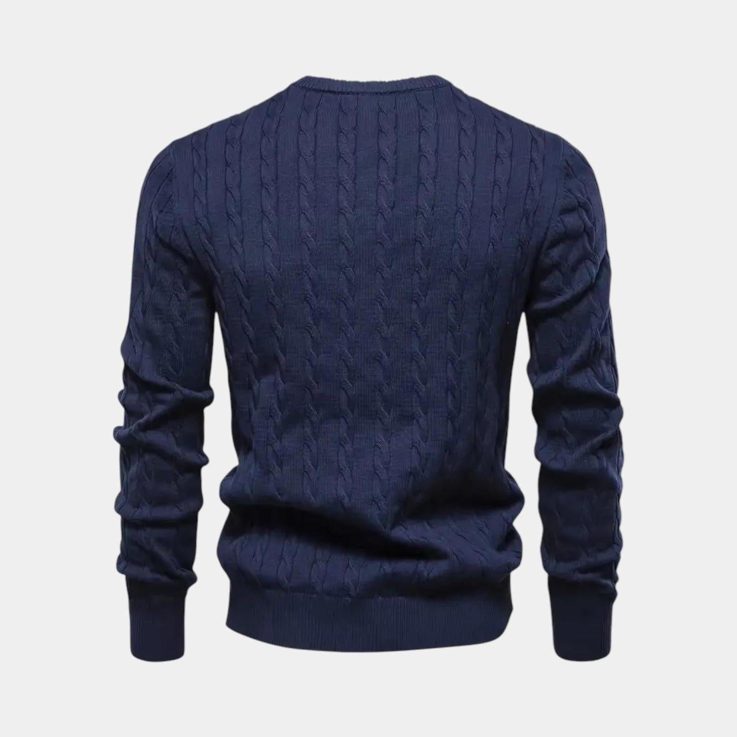 Cable-Knit Cotton Sweater for Men - Classic Crew Neck Jumper for Casual Wear and Layering