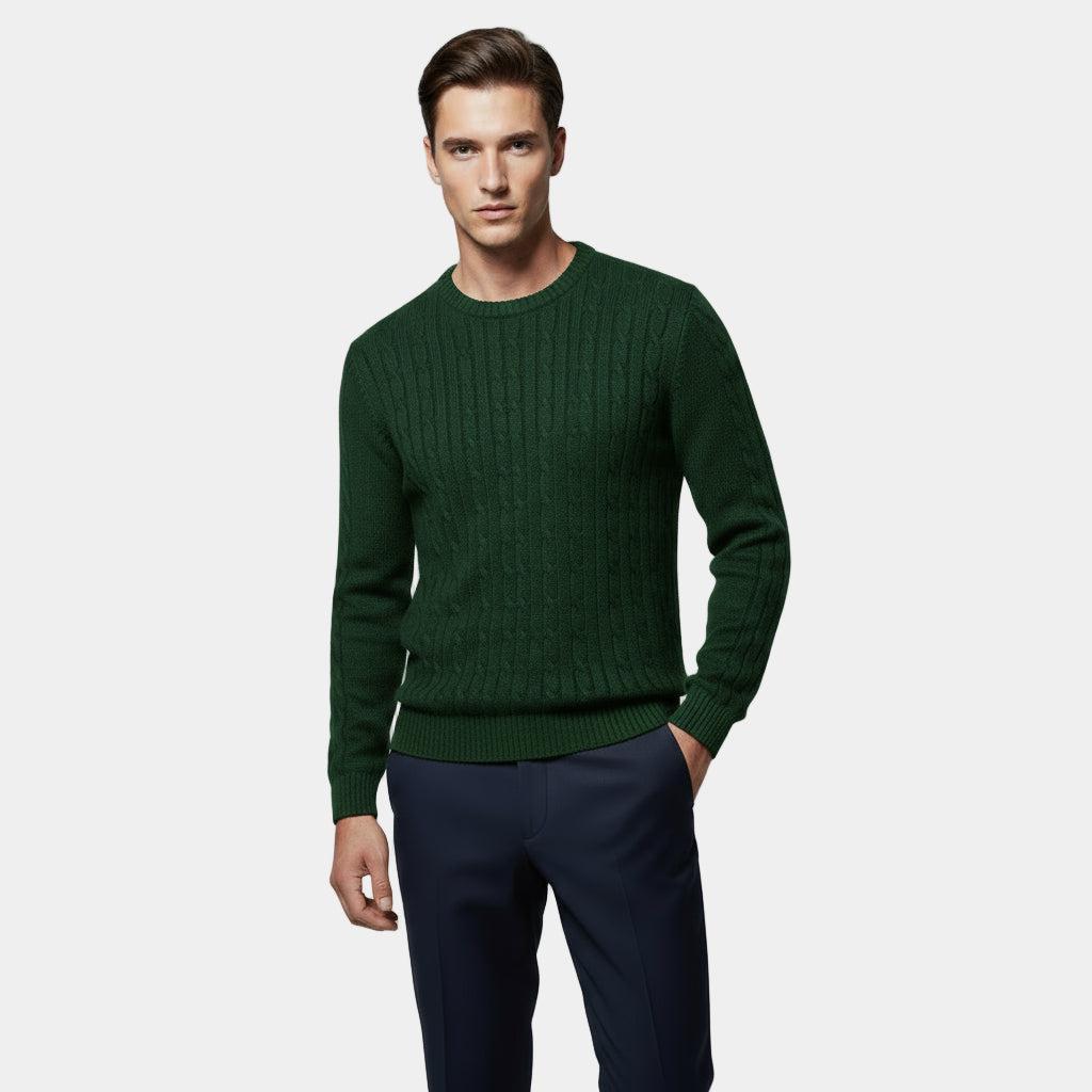 Cable-Knit Cotton Sweater for Men - Classic Crew Neck Jumper for Casual Wear and Layering