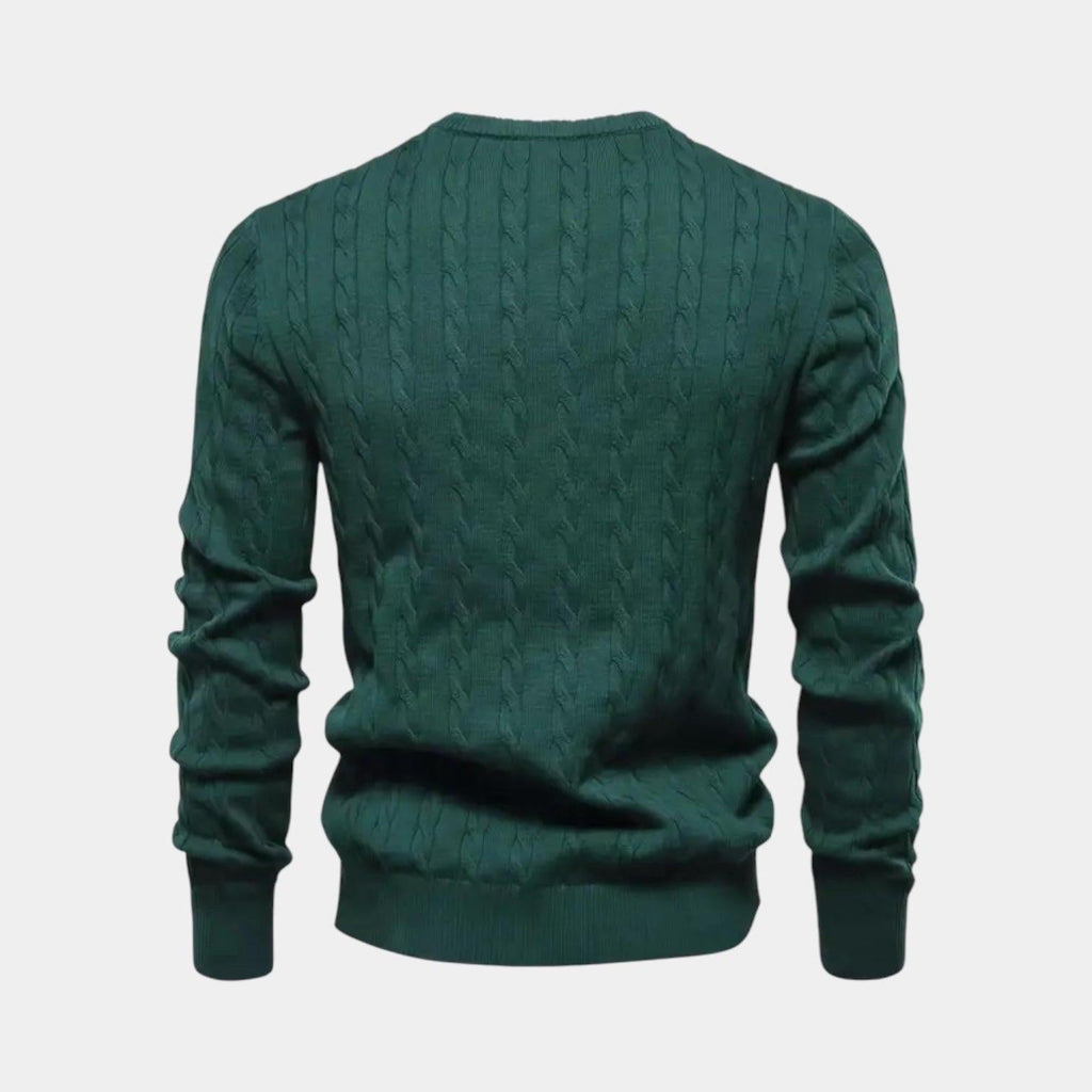 Cable-Knit Cotton Sweater for Men - Classic Crew Neck Jumper for Casual Wear and Layering